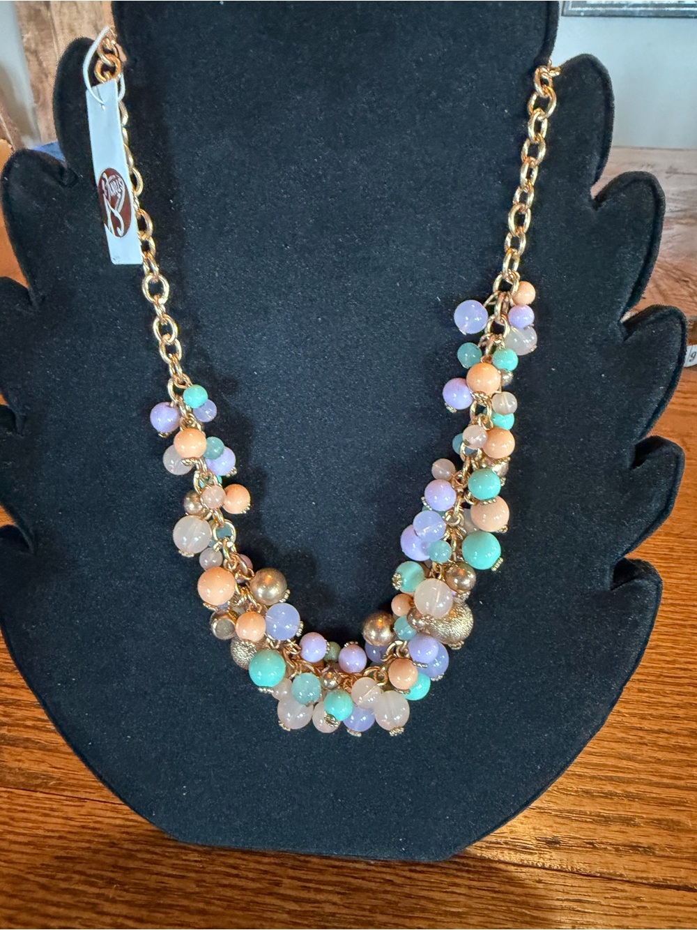 Gold Chain Necklace with Pastel Beaded Clusters - Women Jewelry
